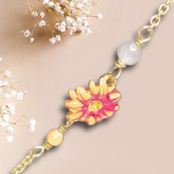 Les Nereides Enchanted Encounter Bunny on Pink Flower Pendant Necklace NWT - Picture 6 of 14